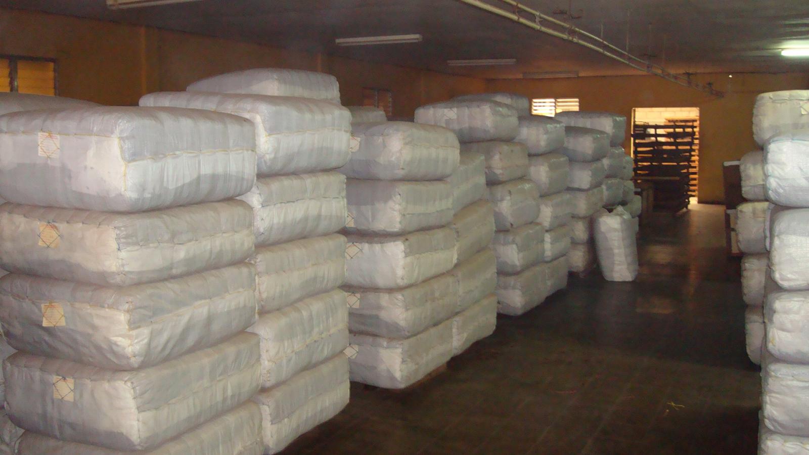The Padrons have several warehouses, like this one, storing baled tobacco for aging.