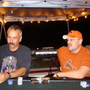 Carl & Steve playing cards at BBQ Herf 2