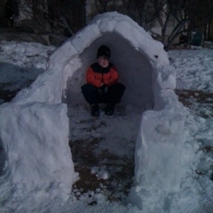 Working on the snow fort