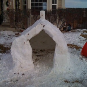 Fort all done. Nothing but snow holding up the roof!