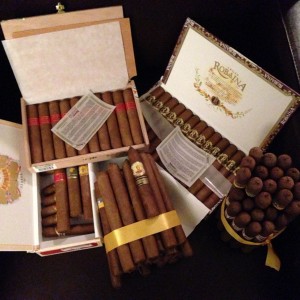 50 custom rolled cigars of different vitolas of tobacco directly from San Luis, Pinar del Rio. 2012 Robainas, 2009 PSD4, box of assorted other cubans.