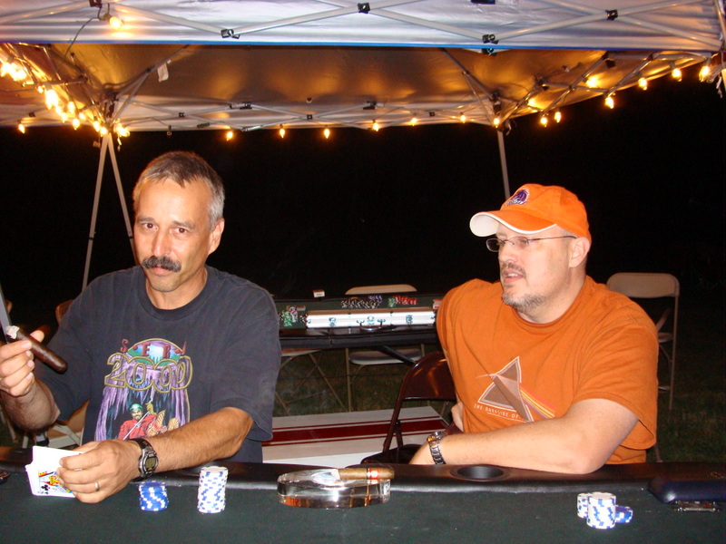 Carl & Steve playing cards at BBQ Herf 2