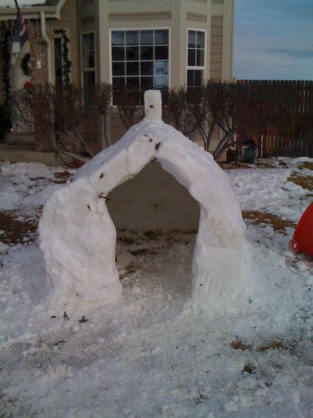 Fort all done. Nothing but snow holding up the roof!