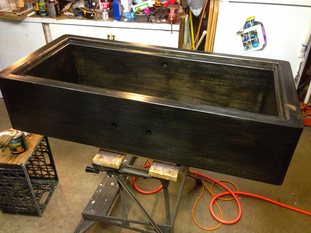 Front of keezer after 3 coats of varnish.