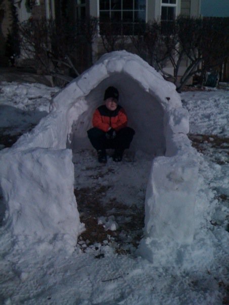 Working on the snow fort